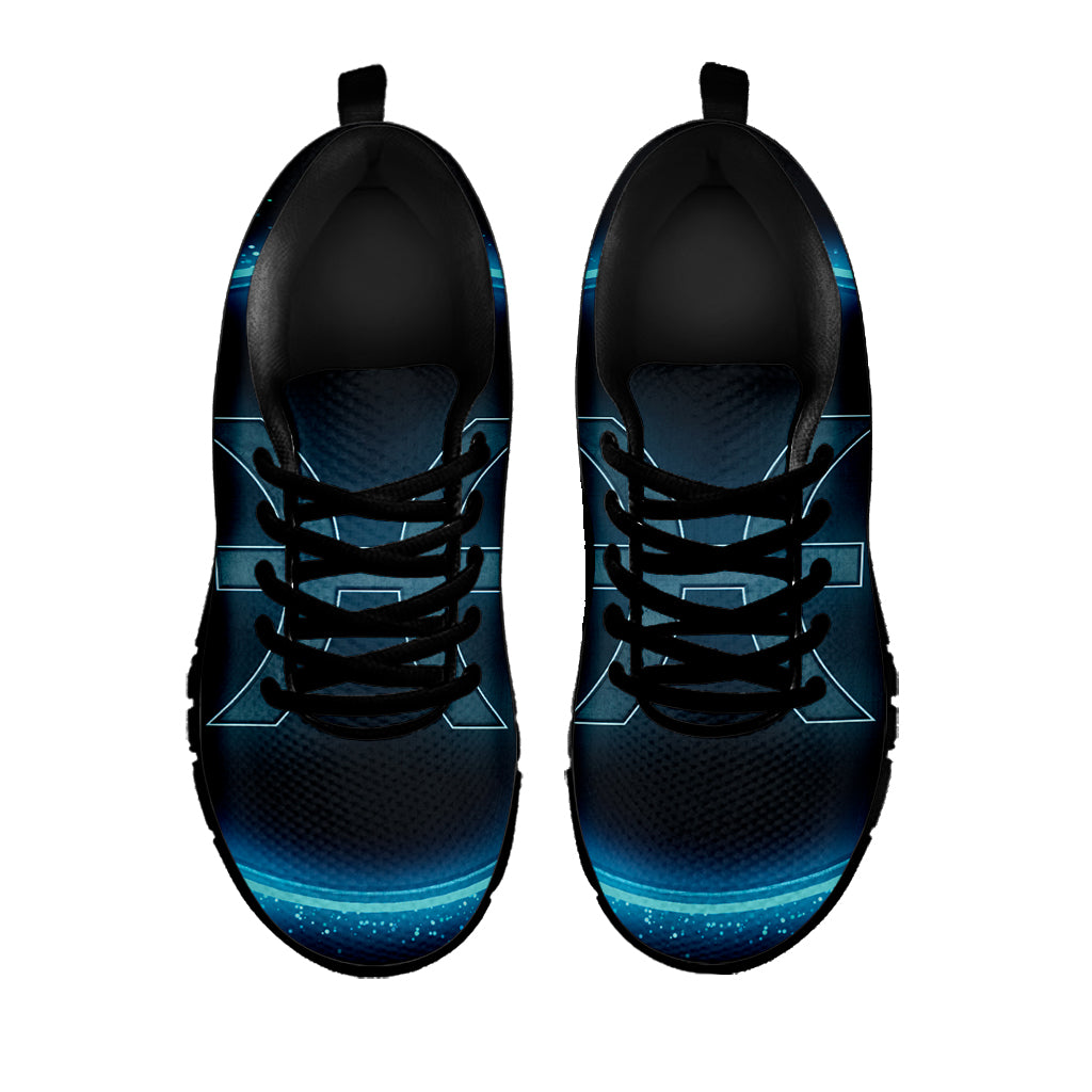 Blue Pisces Zodiac Sign Print Black Sneakers