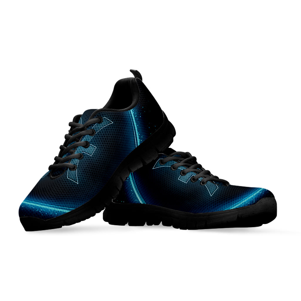 Blue Pisces Zodiac Sign Print Black Sneakers