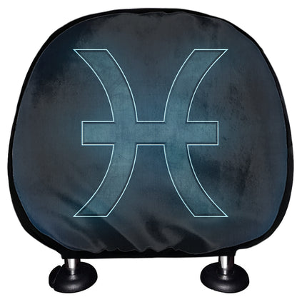 Blue Pisces Zodiac Sign Print Car Headrest Covers