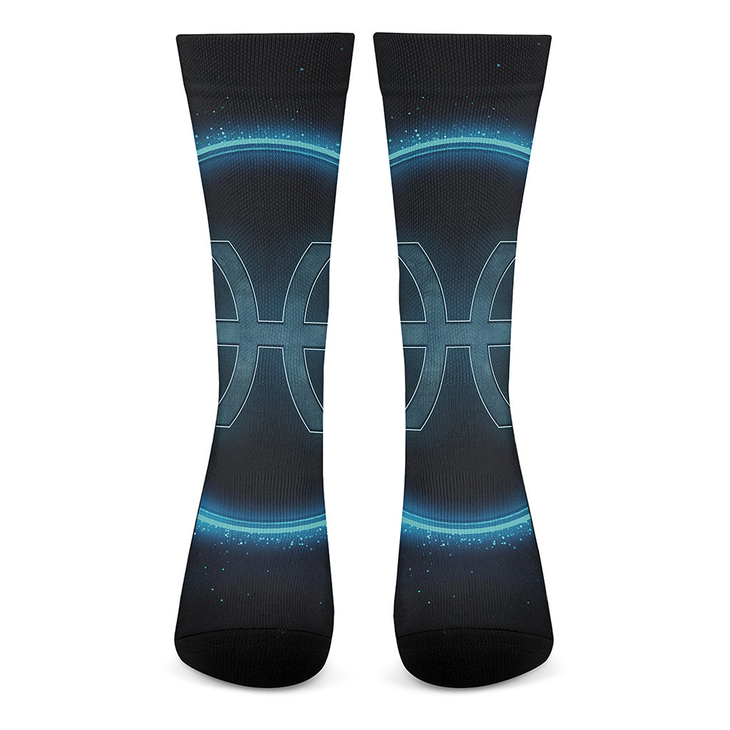 Blue Pisces Zodiac Sign Print Crew Socks