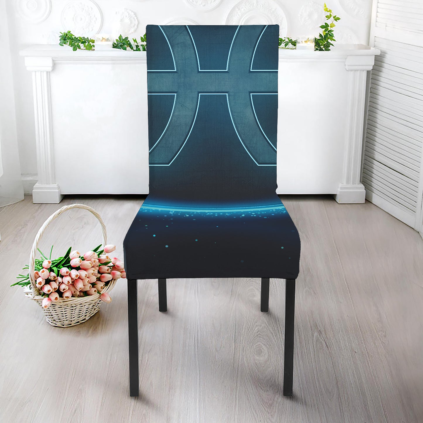 Blue Pisces Zodiac Sign Print Dining Chair Slipcover
