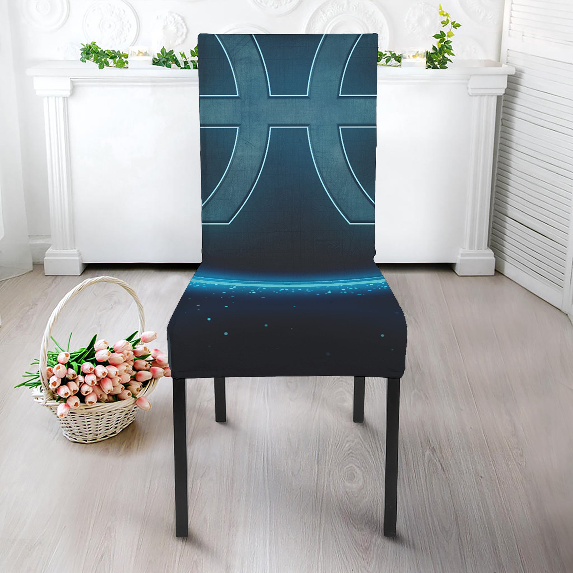 Blue Pisces Zodiac Sign Print Dining Chair Slipcover
