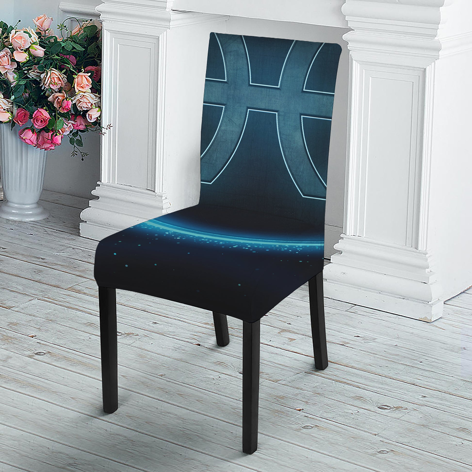 Blue Pisces Zodiac Sign Print Dining Chair Slipcover