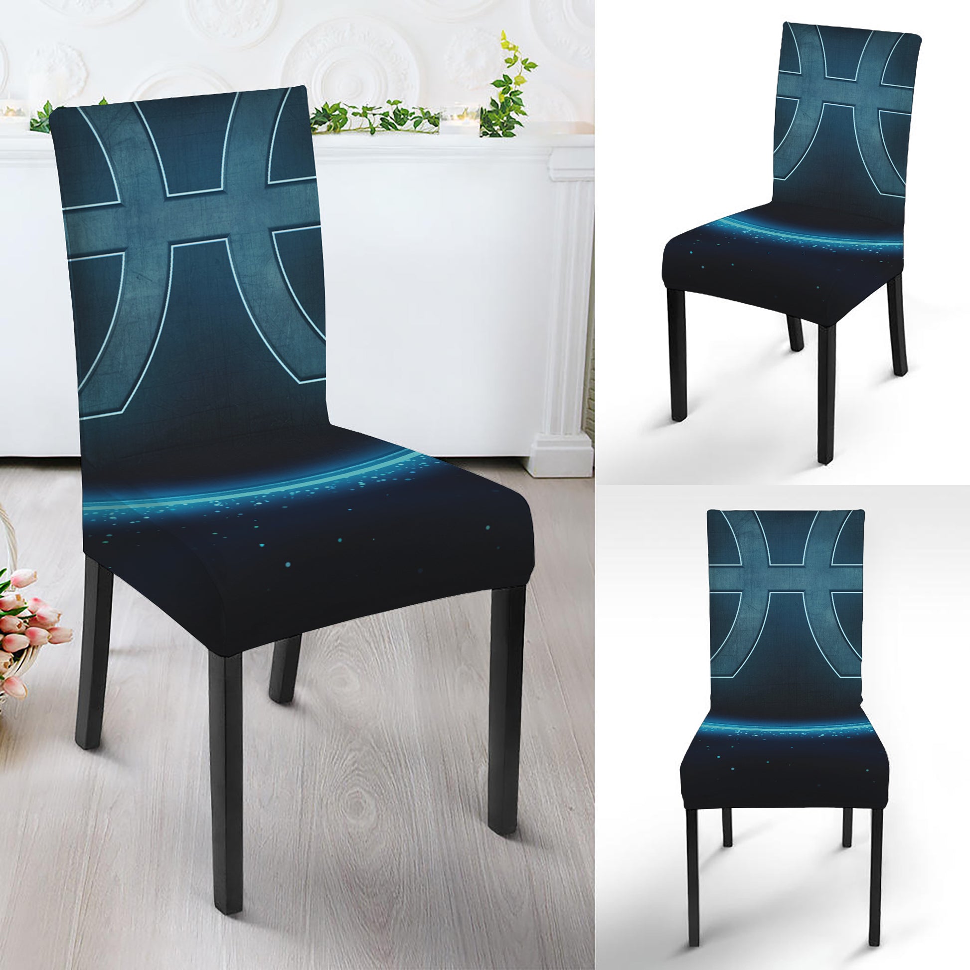 Blue Pisces Zodiac Sign Print Dining Chair Slipcover