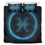 Blue Pisces Zodiac Sign Print Duvet Cover Bedding Set