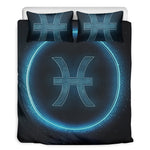 Blue Pisces Zodiac Sign Print Duvet Cover Bedding Set