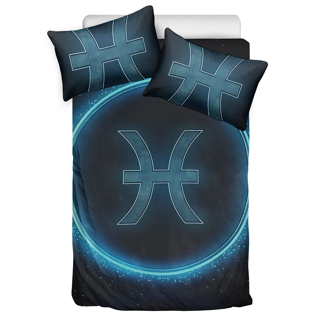 Blue Pisces Zodiac Sign Print Duvet Cover Bedding Set