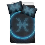 Blue Pisces Zodiac Sign Print Duvet Cover Bedding Set