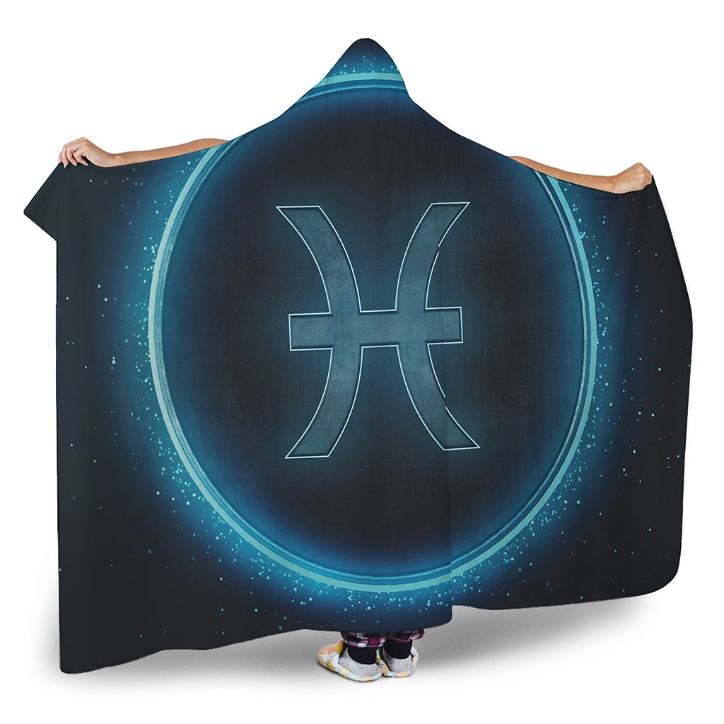 Blue Pisces Zodiac Sign Print Hooded Blanket