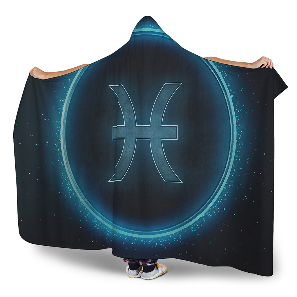 Blue Pisces Zodiac Sign Print Hooded Blanket