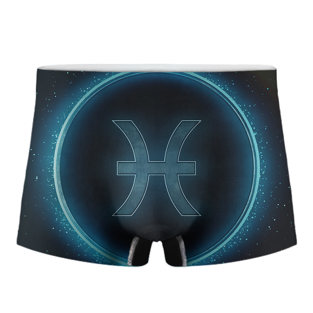 Blue Pisces Zodiac Sign Print Men's Boxer Briefs