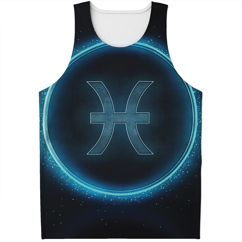 Blue Pisces Zodiac Sign Print Men's Tank Top