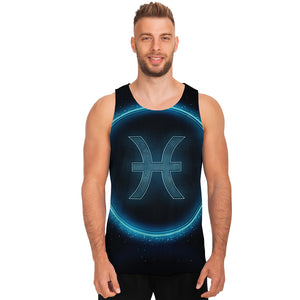 Blue Pisces Zodiac Sign Print Men's Tank Top