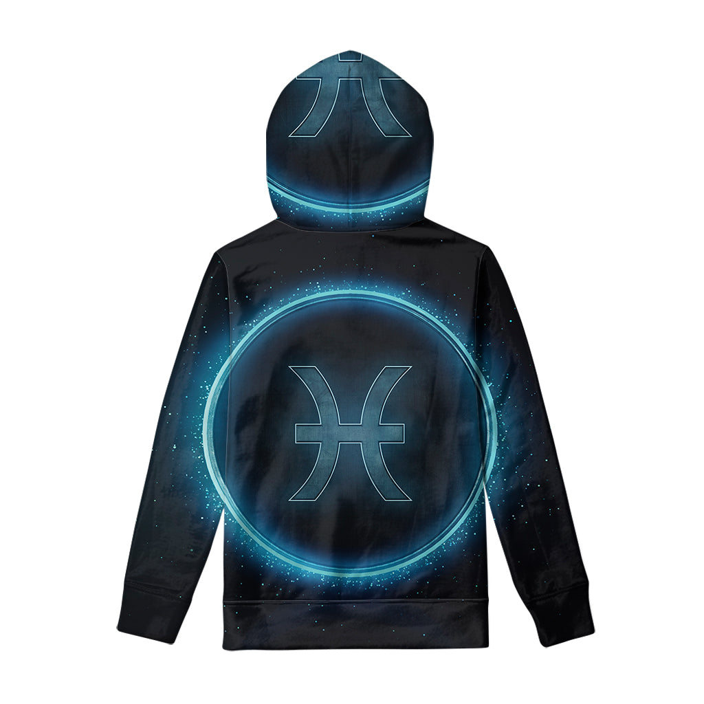 Blue Pisces Zodiac Sign Print Pullover Hoodie