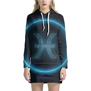 Blue Pisces Zodiac Sign Print Pullover Hoodie Dress