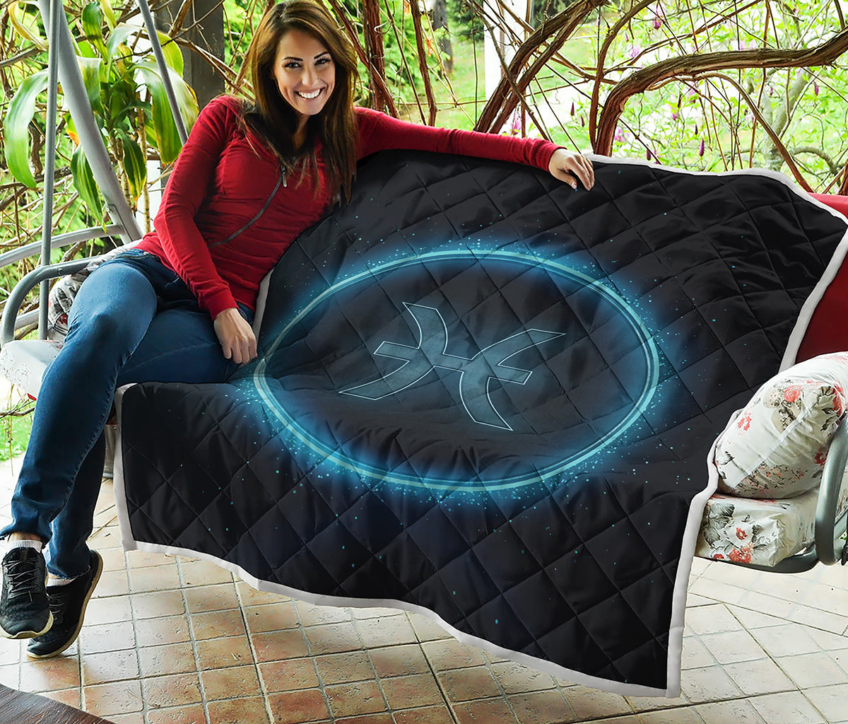 Blue Pisces Zodiac Sign Print Quilt