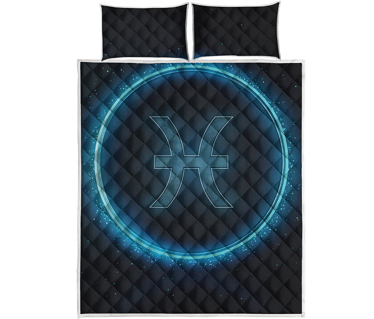 Blue Pisces Zodiac Sign Print Quilt Bed Set