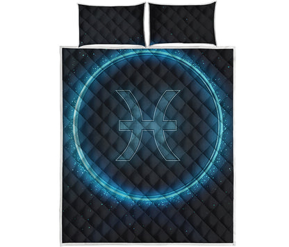 Blue Pisces Zodiac Sign Print Quilt Bed Set