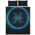 Blue Pisces Zodiac Sign Print Quilt Bed Set
