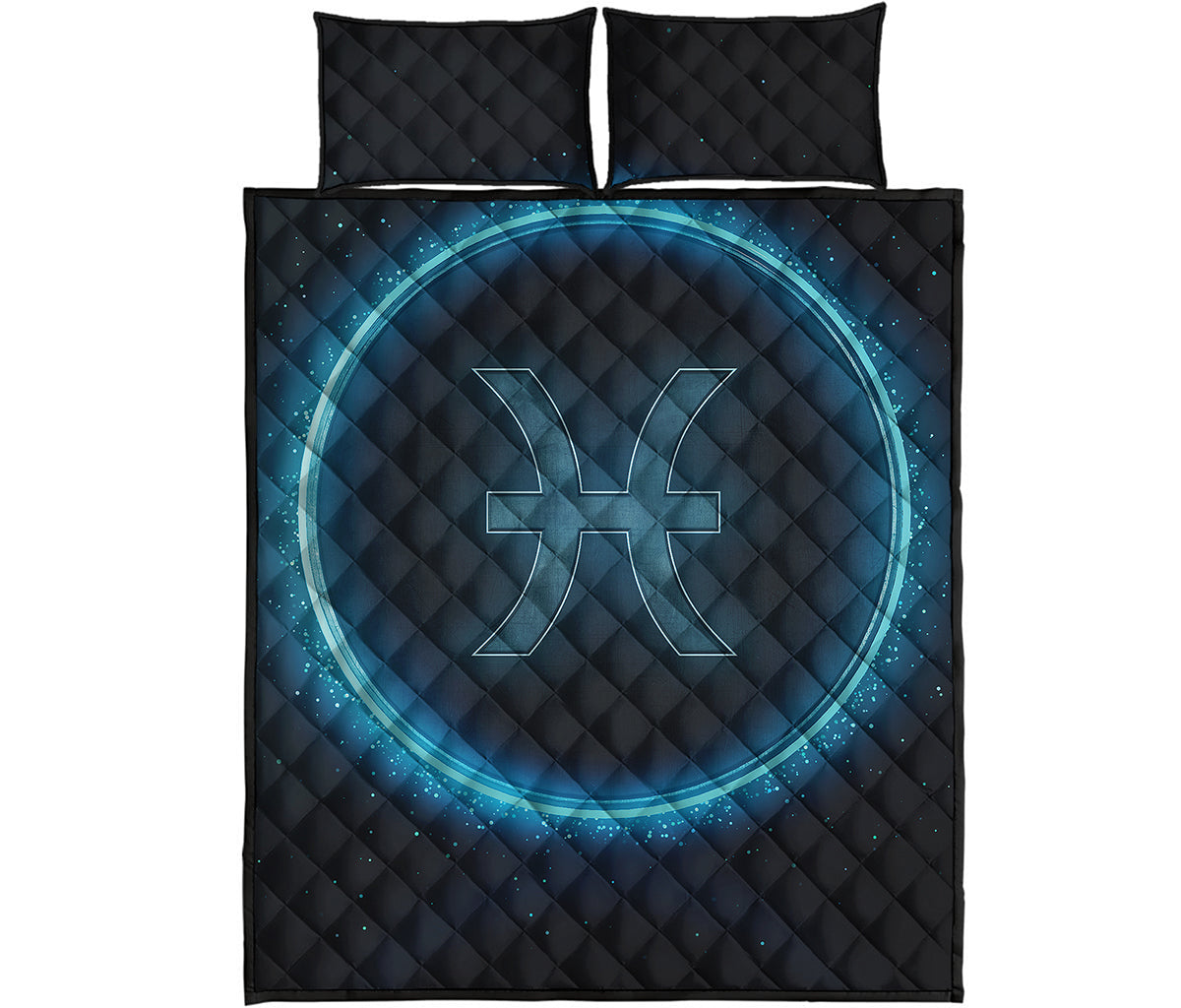 Blue Pisces Zodiac Sign Print Quilt Bed Set