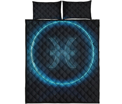 Blue Pisces Zodiac Sign Print Quilt Bed Set