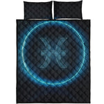 Blue Pisces Zodiac Sign Print Quilt Bed Set