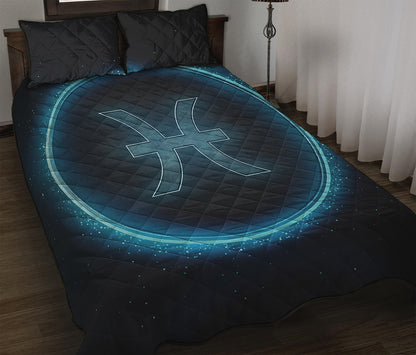 Blue Pisces Zodiac Sign Print Quilt Bed Set