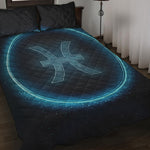 Blue Pisces Zodiac Sign Print Quilt Bed Set