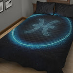 Blue Pisces Zodiac Sign Print Quilt Bed Set