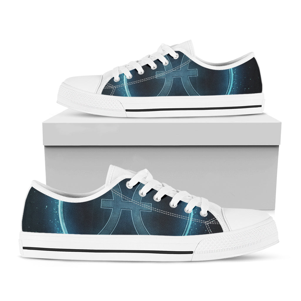 Blue Pisces Zodiac Sign Print White Low Top Shoes