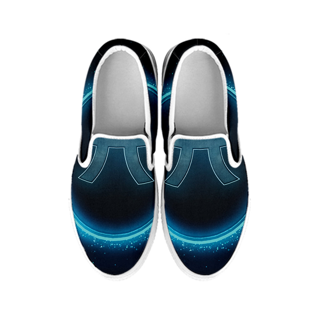 Blue Pisces Zodiac Sign Print White Slip On Shoes