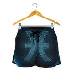Blue Pisces Zodiac Sign Print Women's Shorts