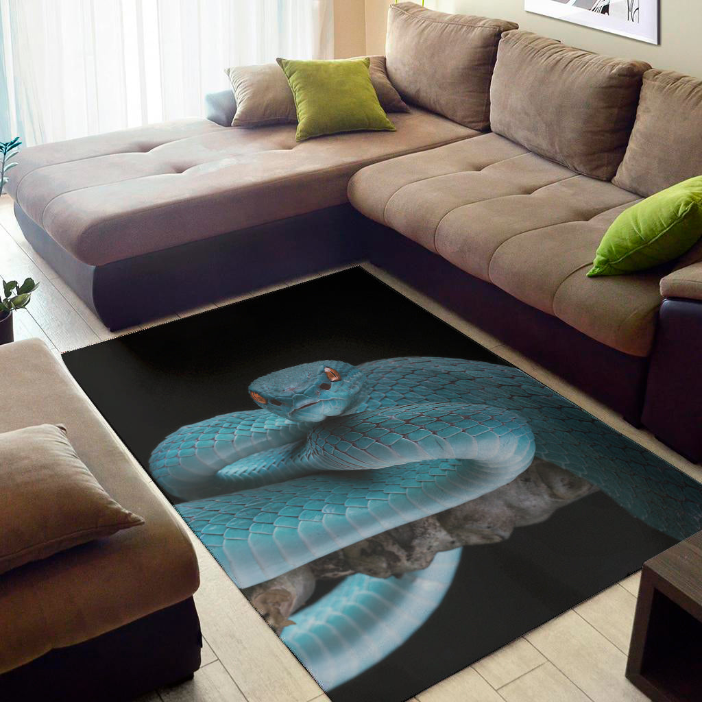 Blue Pit Viper Snake Print Area Rug