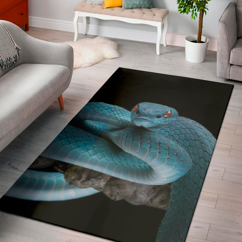 Blue Pit Viper Snake Print Area Rug