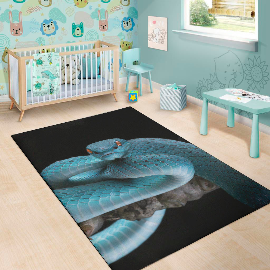 Blue Pit Viper Snake Print Area Rug