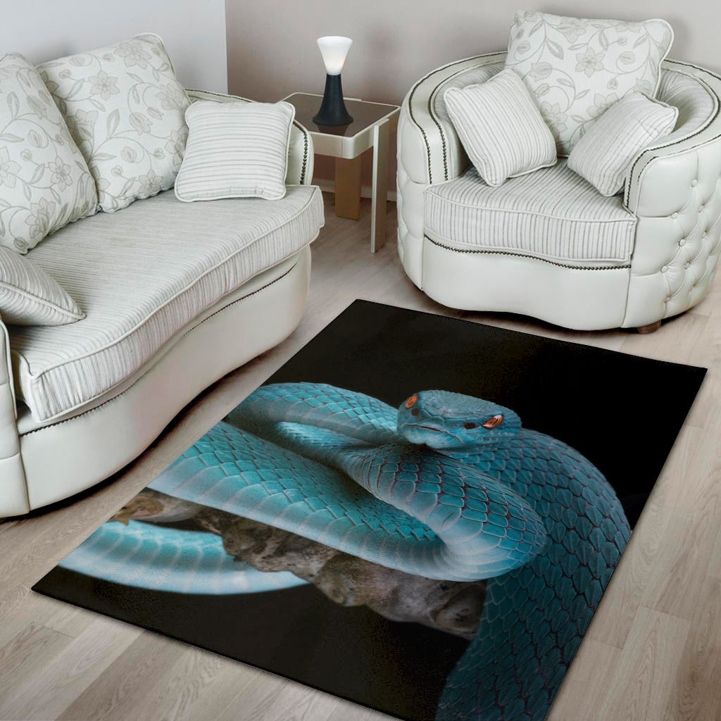 Blue Pit Viper Snake Print Area Rug