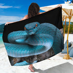 Blue Pit Viper Snake Print Beach Sarong Wrap