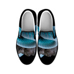 Blue Pit Viper Snake Print Black Slip On Shoes