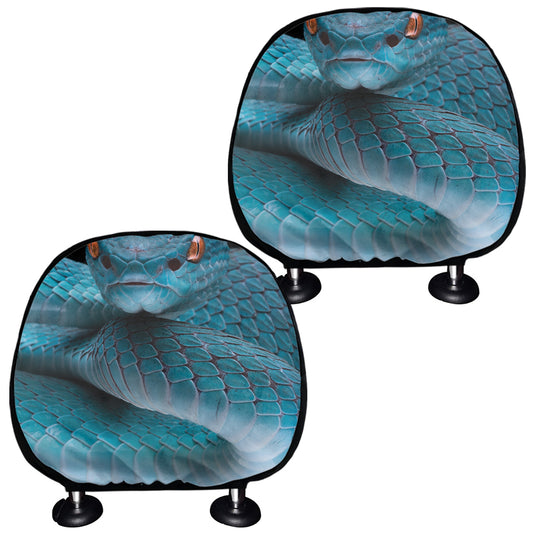 Blue Pit Viper Snake Print Car Headrest Covers