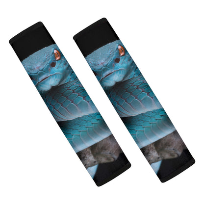 Blue Pit Viper Snake Print Car Seat Belt Covers