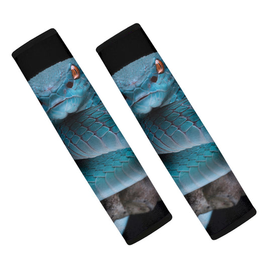 Blue Pit Viper Snake Print Car Seat Belt Covers
