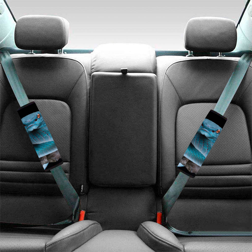 Blue Pit Viper Snake Print Car Seat Belt Covers