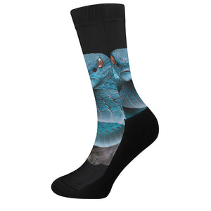 Blue Pit Viper Snake Print Crew Socks