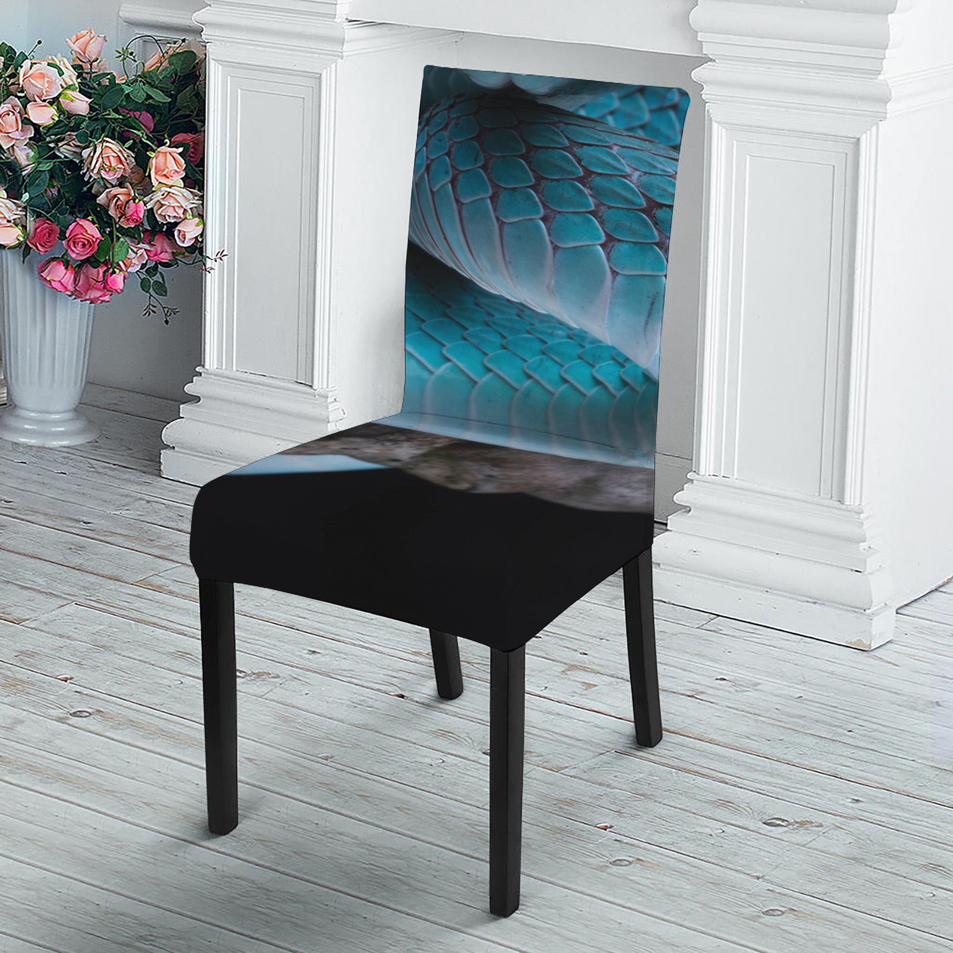 Blue Pit Viper Snake Print Dining Chair Slipcover