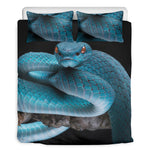 Blue Pit Viper Snake Print Duvet Cover Bedding Set