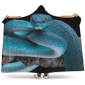 Blue Pit Viper Snake Print Hooded Blanket