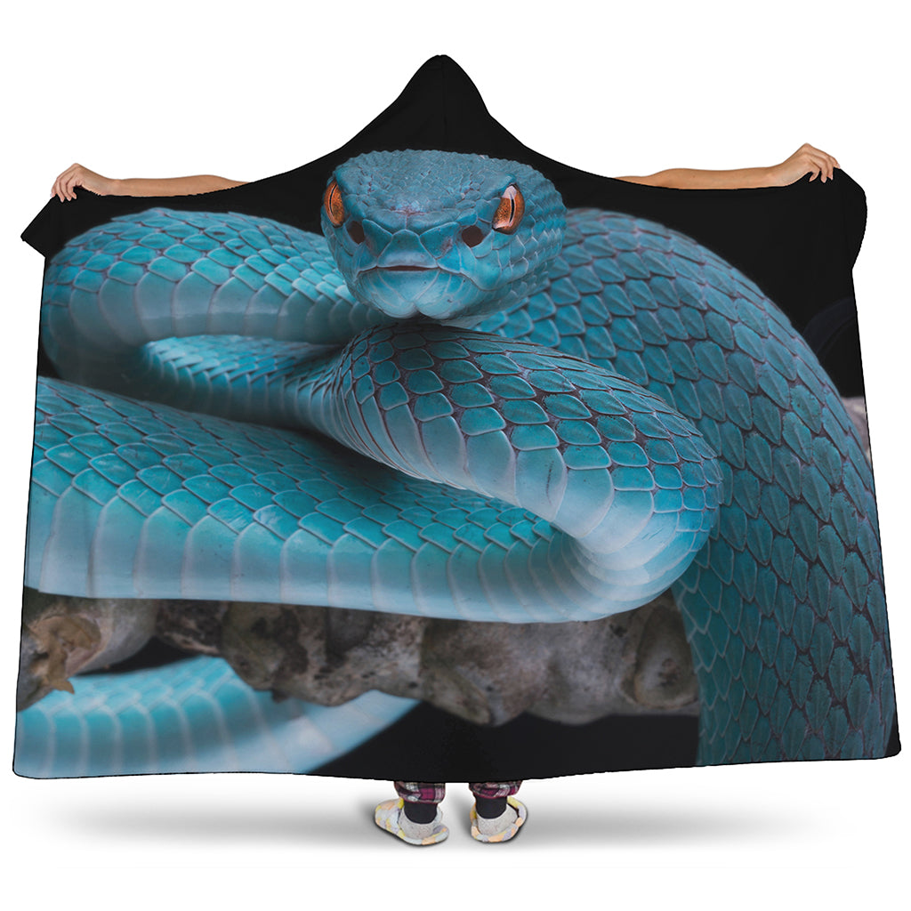 Blue Pit Viper Snake Print Hooded Blanket