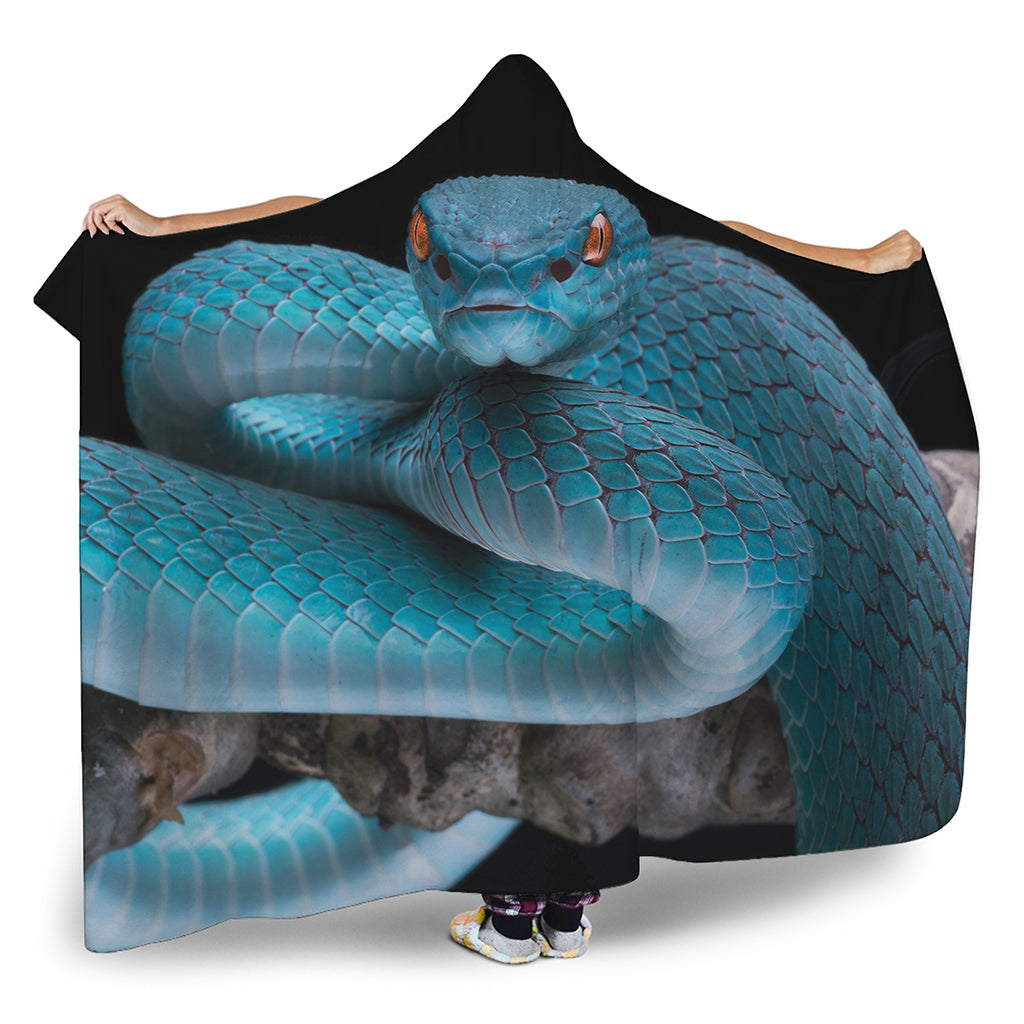 Blue Pit Viper Snake Print Hooded Blanket