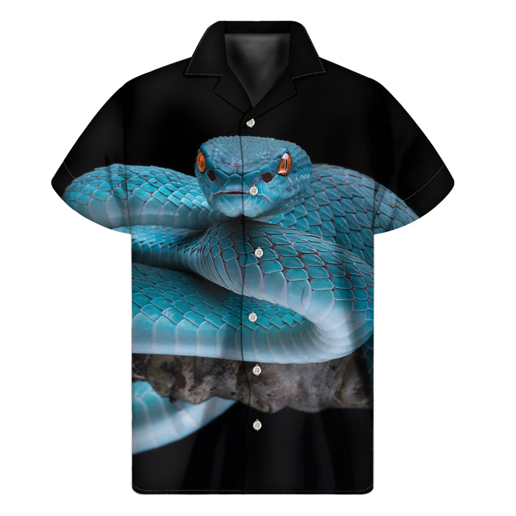 Blue Pit Viper Snake Print Men's Short Sleeve Shirt
