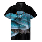 Blue Pit Viper Snake Print Men's Short Sleeve Shirt
